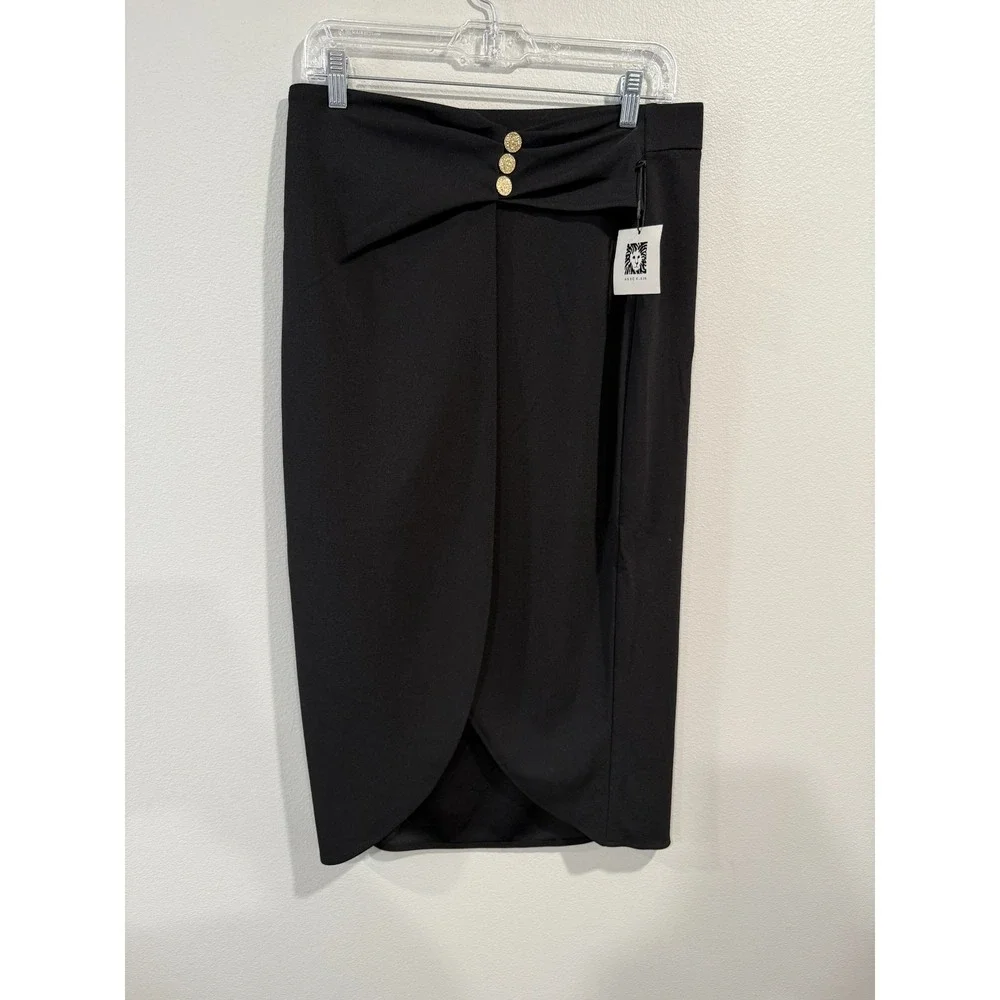 Anne klein Pencil & Straight Midi Skirt Women Medium Black Two Button Modern Fit